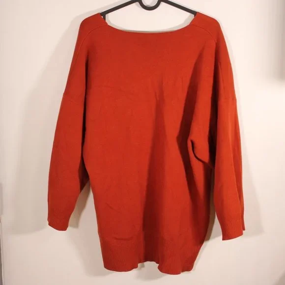 Women's V-Neck Sweater - Rust - Picture 2 of 5